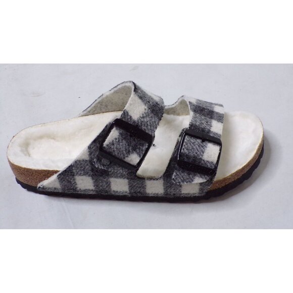 🆕BIRKENSTOCK Arizona Shearling Lined Wool Slide Sandals Black White Plaid 6-6.5 - Picture 9 of 12